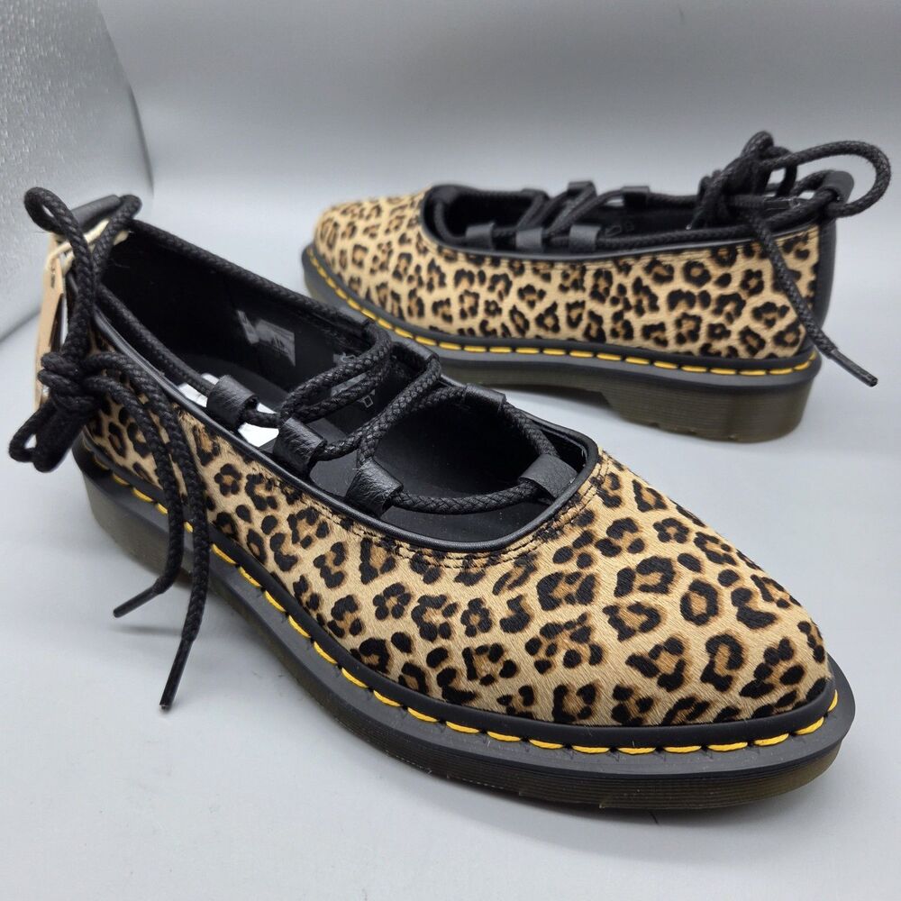 Dr Martens Elphie II Pointed Toe lace-up shoes Flats Leopard Hair Size 8 NEW